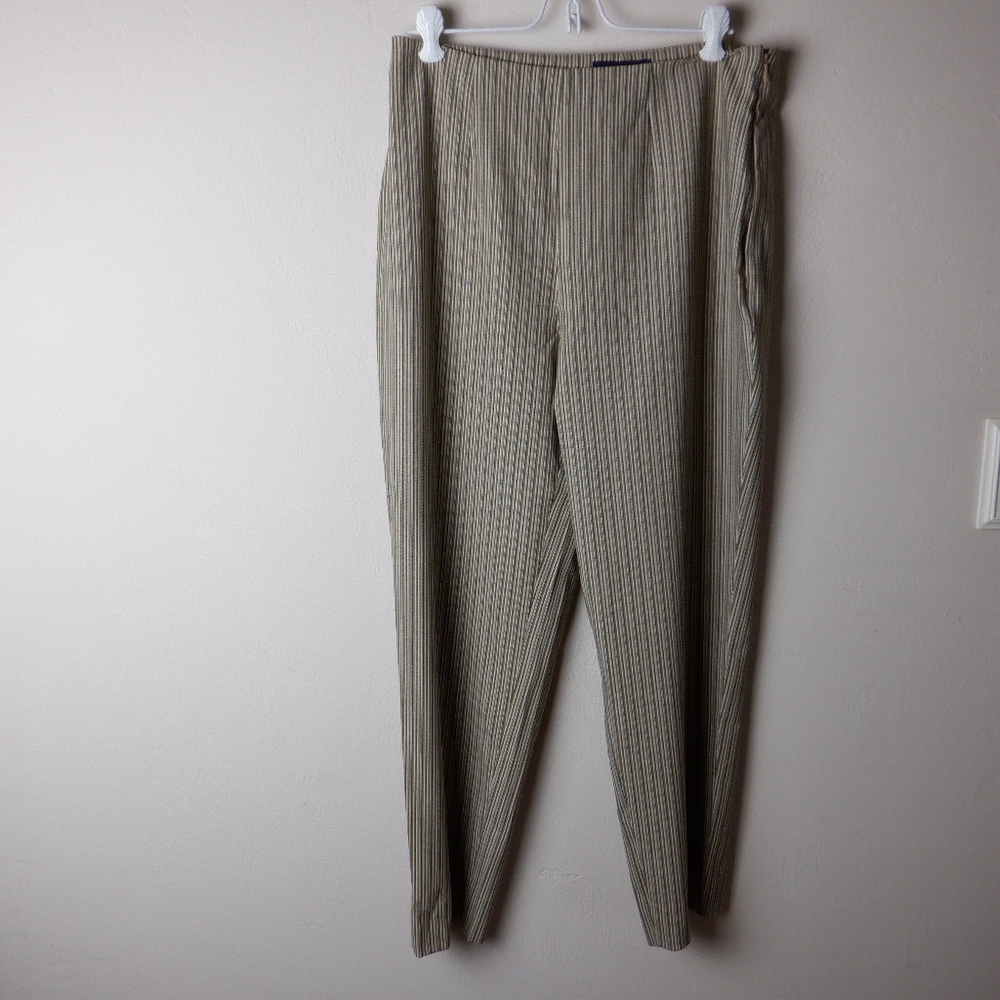 Piazza Sempione wool and spandex brown striped tall pants, vtg, size L